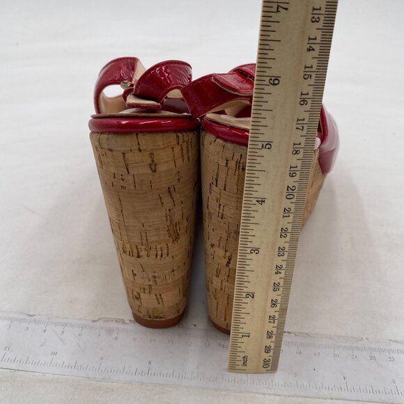 FSJ Red Peep Toe High Heel Wedge Sandals Slip on Cork Slingback Platform Shoes - Picture 5 of 8